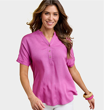 Linen Mix Short Sleeve Top - LU266